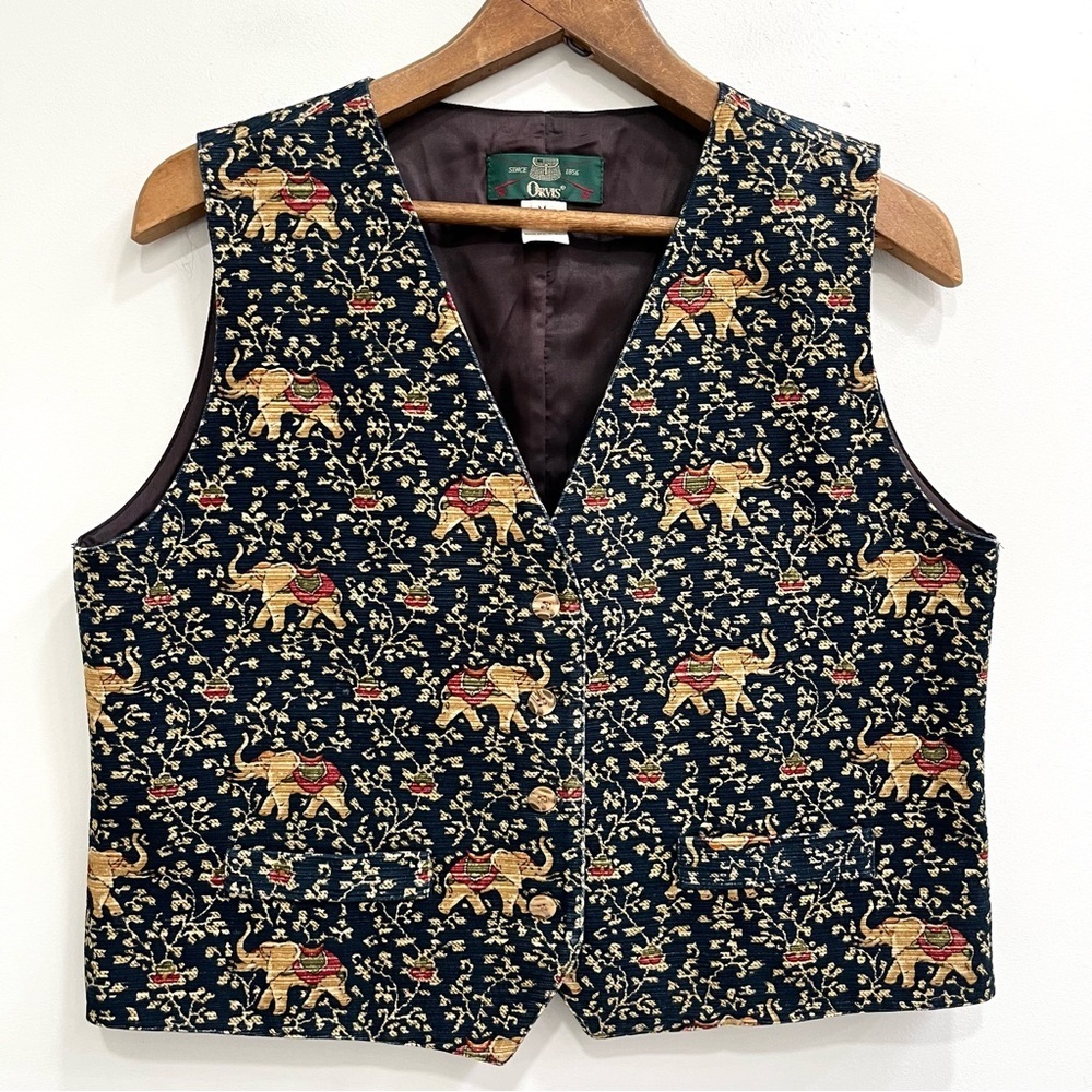 Orvis Vintage 90’s Women’s Indian Elephant Print Tapestry Button Front Vest S